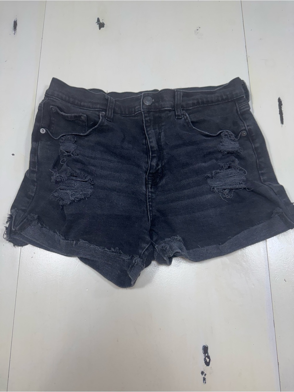 Aéropostale High-Rise Distressed Black Denim Mom Shorts (Size 12)